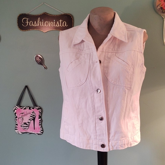 Sleeveless white denim vest - Picture 2 of 9
